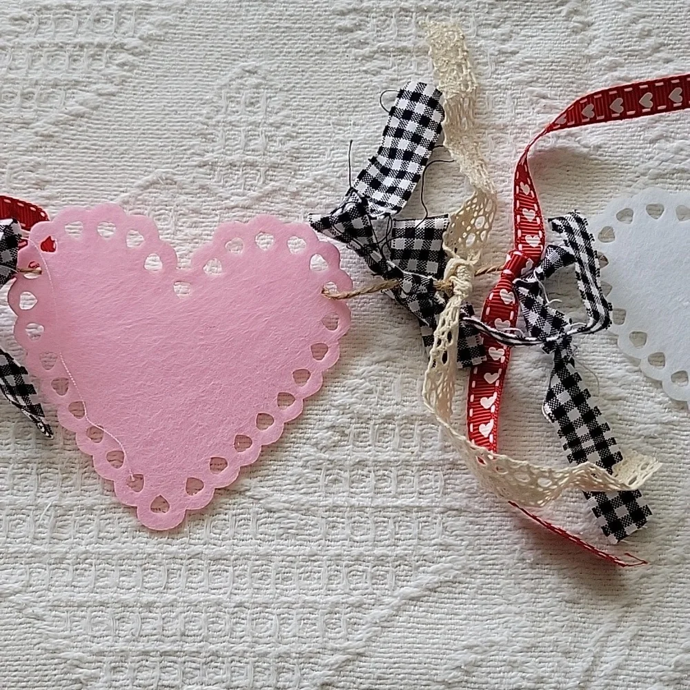 Handmade Heart Garland with Red, Pink, and White Accents